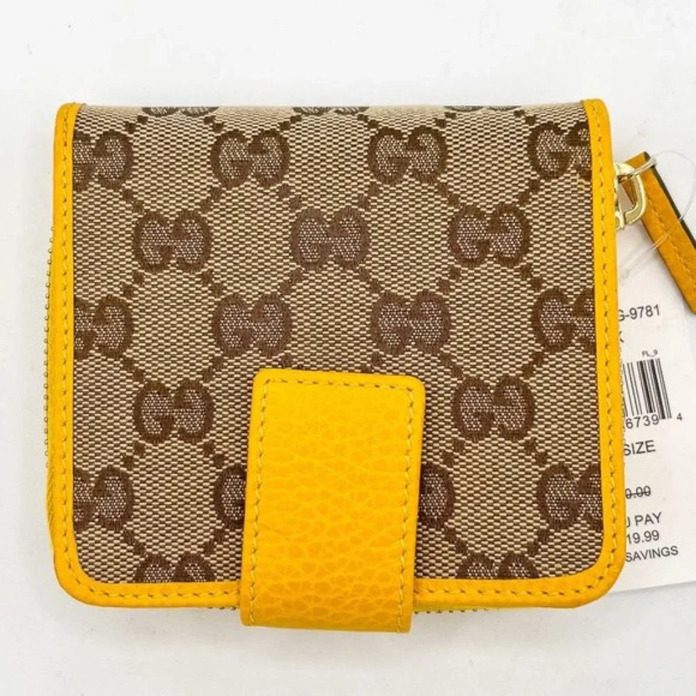 GUCCI Yellow and Brown GG Compact Bifold Wallet - Authenticated - Picture 1 of 13